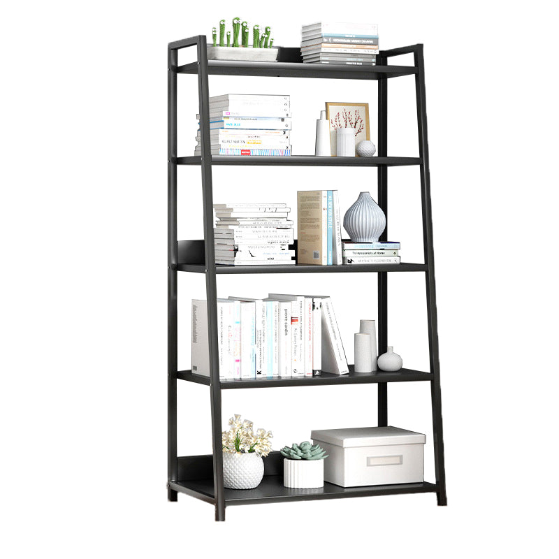 Modern Home Steel Book Shelf Ladder 12"W Matte Finish Bookcase 23.6"L x 12.2"W x 47.2"H Black Clearhalo 'Bookcases' 'furn' 'furn_bookcases' 'Furniture' 'Office Furniture' 5369429
