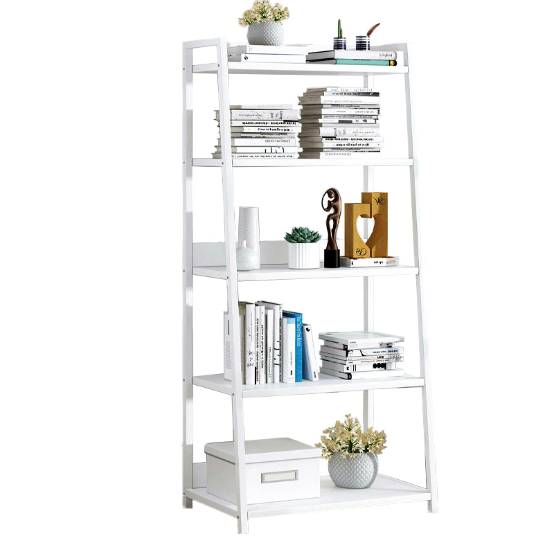 Modern Home Steel Book Shelf Ladder 12"W Matte Finish Bookcase 19.7"L x 12.2"W x 47.2"H White Clearhalo 'Bookcases' 'furn' 'furn_bookcases' 'Furniture' 'Office Furniture' 5369431