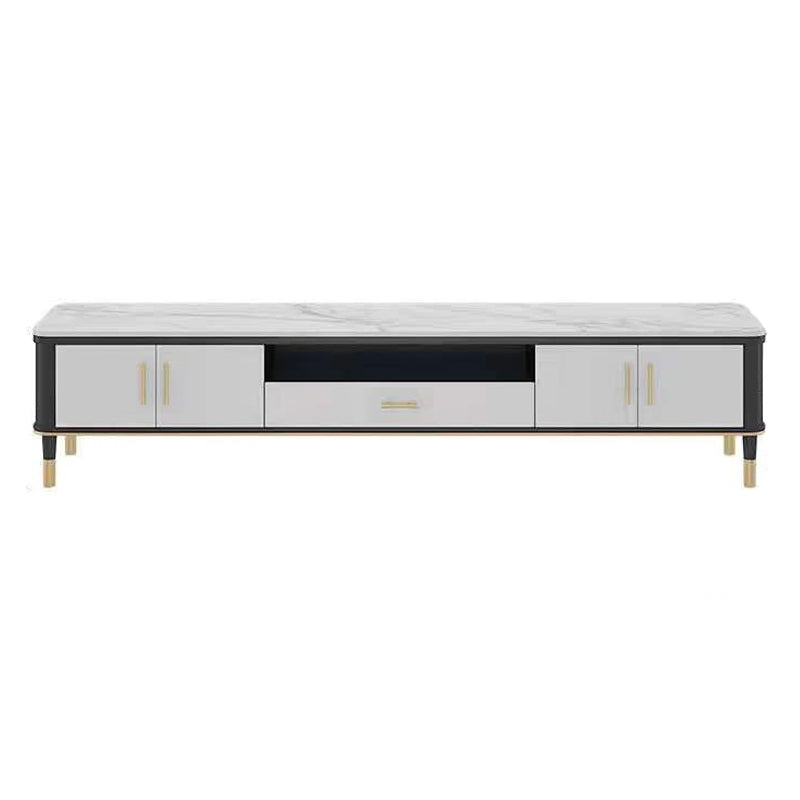 Glam Style TV Stand Stone Open Storage TV Console with 2-Door