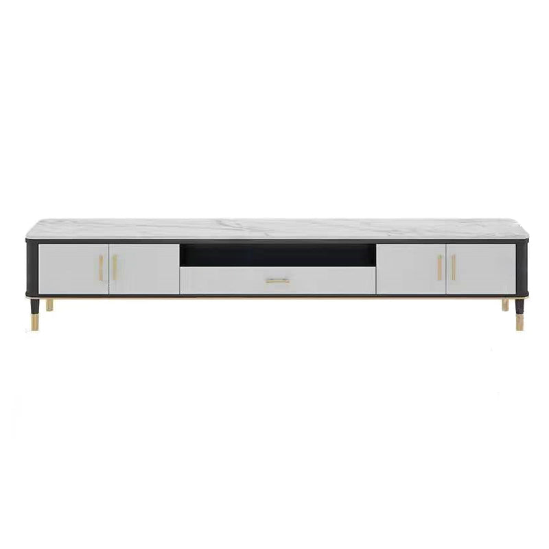 Glam Style TV Stand Stone Open Storage TV Console with 2-Door