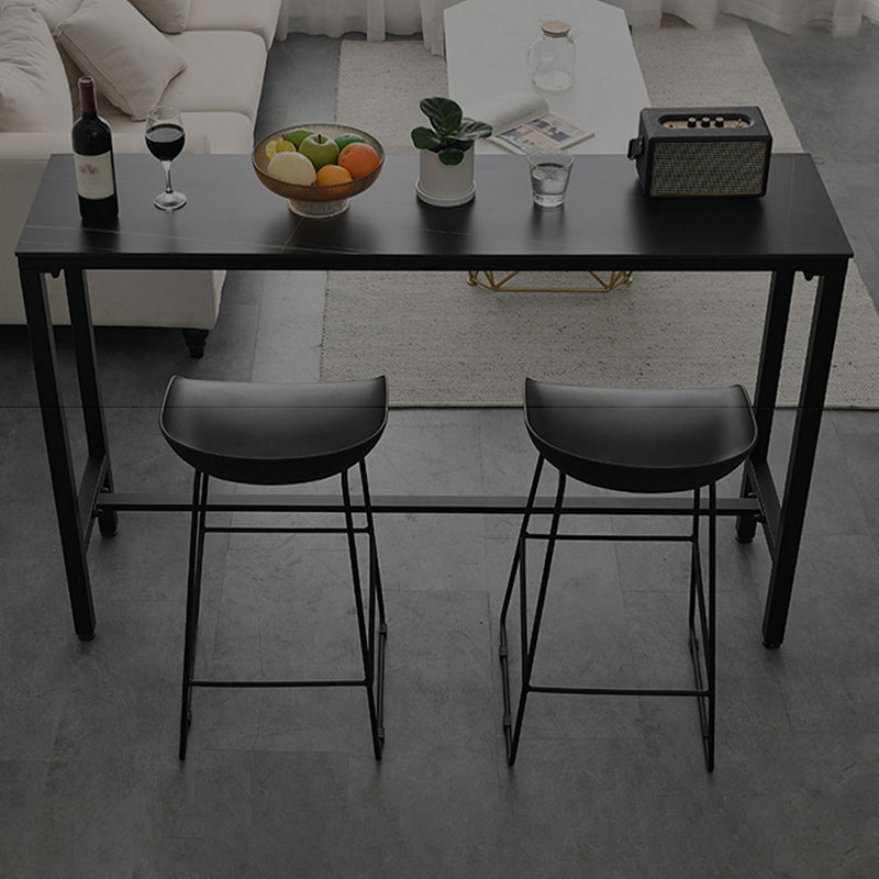 Modern Rectangle Bar Dining Table Stone Bar Table with Trestle Base 55.1"L x 15.7"W x 41.3"H Black Without Chairs Clearhalo 'Bar Furniture' 'Bar Tables' 'bar_tables' 'furn' 'furn_bar_tables' 'Furniture' 'Kitchen & Dining Furniture' 5370633