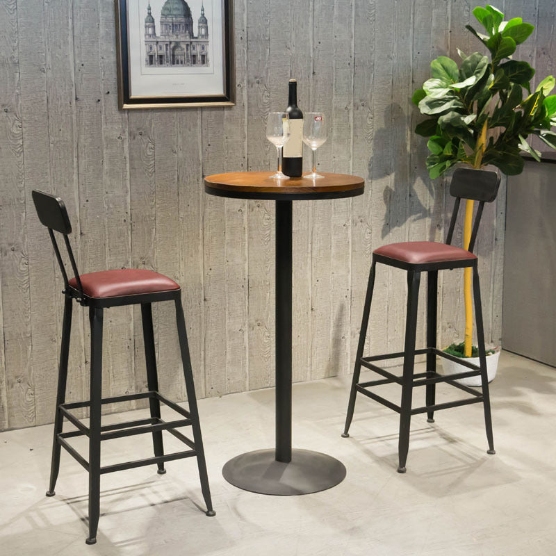 Industrial Circular Solid Wood Bar Table Set 1/2/3/5 Pieces Counter Table with High Stools 3 Pieces: Table, 2 Dark Brown Stools Clearhalo 'Bar Furniture' 'furn' 'furn_home_bar_bar_sets' 'Furniture' 'Home Bars & Bar Sets' 'home_bar_bar_sets' 'Kitchen & Dining Furniture' 5371399