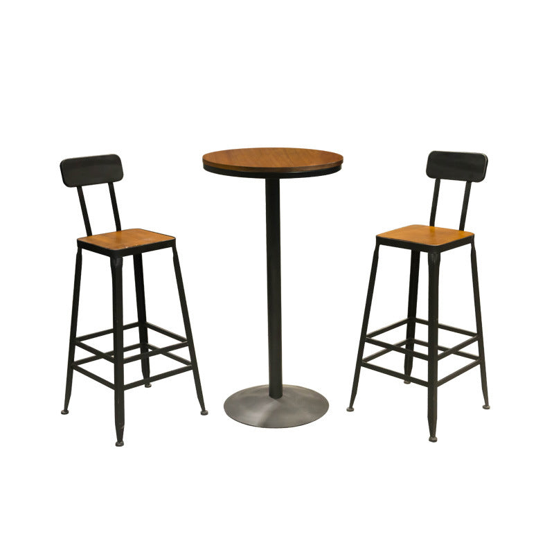 Industrial Circular Solid Wood Bar Table Set 1/2/3/5 Pieces Counter Table with High Stools Clearhalo 'Bar Furniture' 'furn' 'furn_home_bar_bar_sets' 'Furniture' 'Home Bars & Bar Sets' 'home_bar_bar_sets' 'Kitchen & Dining Furniture' 5371406