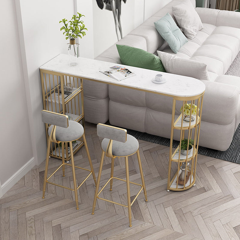 1/2/3 Pieces Glam Iron Bar Table Set White Faux Marble Top Bistro Set with Shelf 3 Pieces: Table, 2 Grey Chairs Clearhalo 'Bar Furniture' 'furn' 'furn_home_bar_bar_sets' 'Furniture' 'Home Bars & Bar Sets' 'home_bar_bar_sets' 'Kitchen & Dining Furniture' 5371504