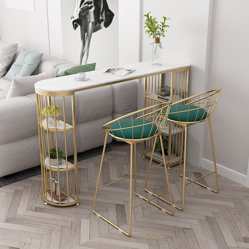 1/2/3 Pieces Glam Iron Bar Table Set White Faux Marble Top Bistro Set with Shelf 3 Pieces: Table, 2 Light Green Chairs Clearhalo 'Bar Furniture' 'furn' 'furn_home_bar_bar_sets' 'Furniture' 'Home Bars & Bar Sets' 'home_bar_bar_sets' 'Kitchen & Dining Furniture' 5371507