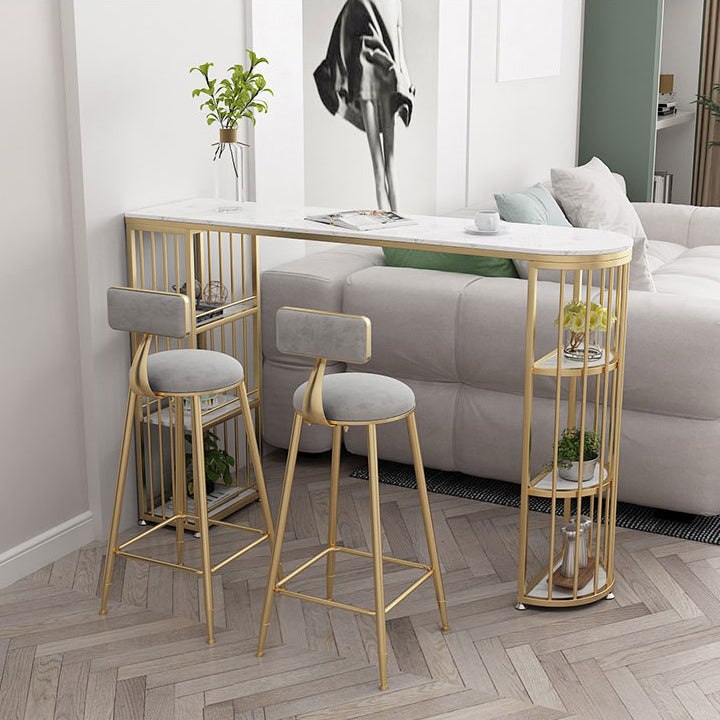 1/2/3 Pieces Glam Iron Bar Table Set White Faux Marble Top Bistro Set with Shelf Clearhalo 'Bar Furniture' 'furn' 'furn_home_bar_bar_sets' 'Furniture' 'Home Bars & Bar Sets' 'home_bar_bar_sets' 'Kitchen & Dining Furniture' 5371509
