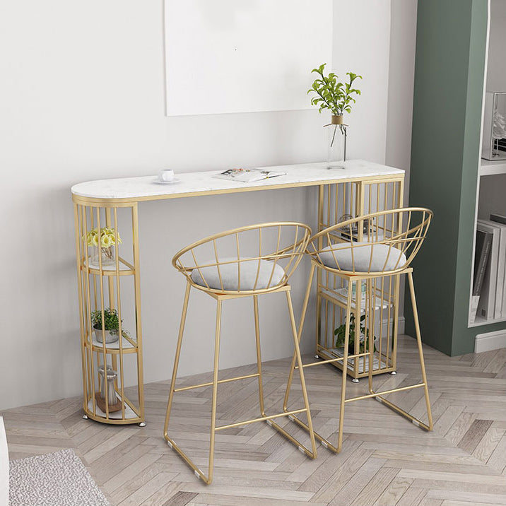 1/2/3 Pieces Glam Iron Bar Table Set White Faux Marble Top Bistro Set with Shelf 3 Pieces: Table, 2 Light Grey Chairs Clearhalo 'Bar Furniture' 'furn' 'furn_home_bar_bar_sets' 'Furniture' 'Home Bars & Bar Sets' 'home_bar_bar_sets' 'Kitchen & Dining Furniture' 5371511
