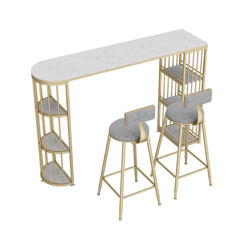 1/2/3 Pieces Glam Iron Bar Table Set White Faux Marble Top Bistro Set with Shelf Clearhalo 'Bar Furniture' 'furn' 'furn_home_bar_bar_sets' 'Furniture' 'Home Bars & Bar Sets' 'home_bar_bar_sets' 'Kitchen & Dining Furniture' 5371513