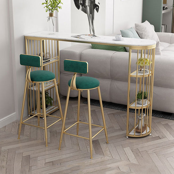 1/2/3 Pieces Glam Iron Bar Table Set White Faux Marble Top Bistro Set with Shelf 3 Pieces: Table, 2 Green Chairs Clearhalo 'Bar Furniture' 'furn' 'furn_home_bar_bar_sets' 'Furniture' 'Home Bars & Bar Sets' 'home_bar_bar_sets' 'Kitchen & Dining Furniture' 5371519