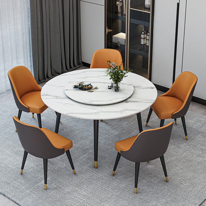 Glam Iron Dinette Set 1/4/5/6/7 Pieces Round White Sintered Stone Top Dining Table Set 6 Pieces: Table, 5 Chairs Clearhalo 'Dining Room Sets' 'Dining Tables & Seating' 'dining_room_set' 'furn' 'furn_dining_room_set' 'Furniture' 'Kitchen & Dining Furniture' 5371577