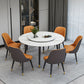 Glam Iron Dinette Set 1/4/5/6/7 Pieces Round White Sintered Stone Top Dining Table Set 7 Pieces: Table, 6 Orange Chairs Clearhalo 'Dining Room Sets' 'Dining Tables & Seating' 'dining_room_set' 'furn' 'furn_dining_room_set' 'Furniture' 'Kitchen & Dining Furniture' 5371580