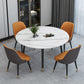 Glam Iron Dinette Set 1/4/5/6/7 Pieces Round White Sintered Stone Top Dining Table Set 5 Pieces: Table, 4 Orange Chairs Clearhalo 'Dining Room Sets' 'Dining Tables & Seating' 'dining_room_set' 'furn' 'furn_dining_room_set' 'Furniture' 'Kitchen & Dining Furniture' 5371582