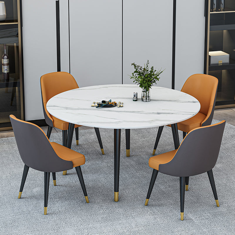 Glam Iron Dinette Set 1/4/5/6/7 Pieces Round White Sintered Stone Top Dining Table Set Clearhalo 'Dining Room Sets' 'Dining Tables & Seating' 'dining_room_set' 'furn' 'furn_dining_room_set' 'Furniture' 'Kitchen & Dining Furniture' 5371584