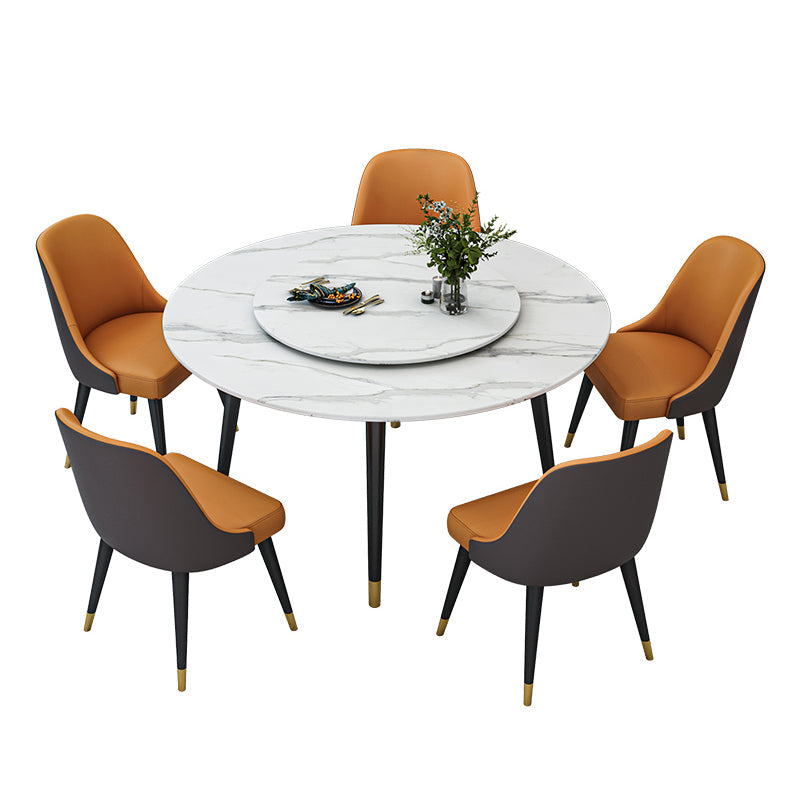 Glam Iron Dinette Set 1/4/5/6/7 Pieces Round White Sintered Stone Top Dining Table Set Clearhalo 'Dining Room Sets' 'Dining Tables & Seating' 'dining_room_set' 'furn' 'furn_dining_room_set' 'Furniture' 'Kitchen & Dining Furniture' 5371586
