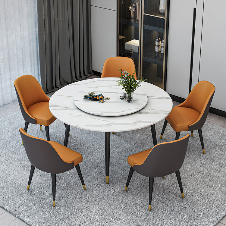 Glam Iron Dinette Set 1/4/5/6/7 Pieces Round White Sintered Stone Top Dining Table Set Clearhalo 'Dining Room Sets' 'Dining Tables & Seating' 'dining_room_set' 'furn' 'furn_dining_room_set' 'Furniture' 'Kitchen & Dining Furniture' 5371589