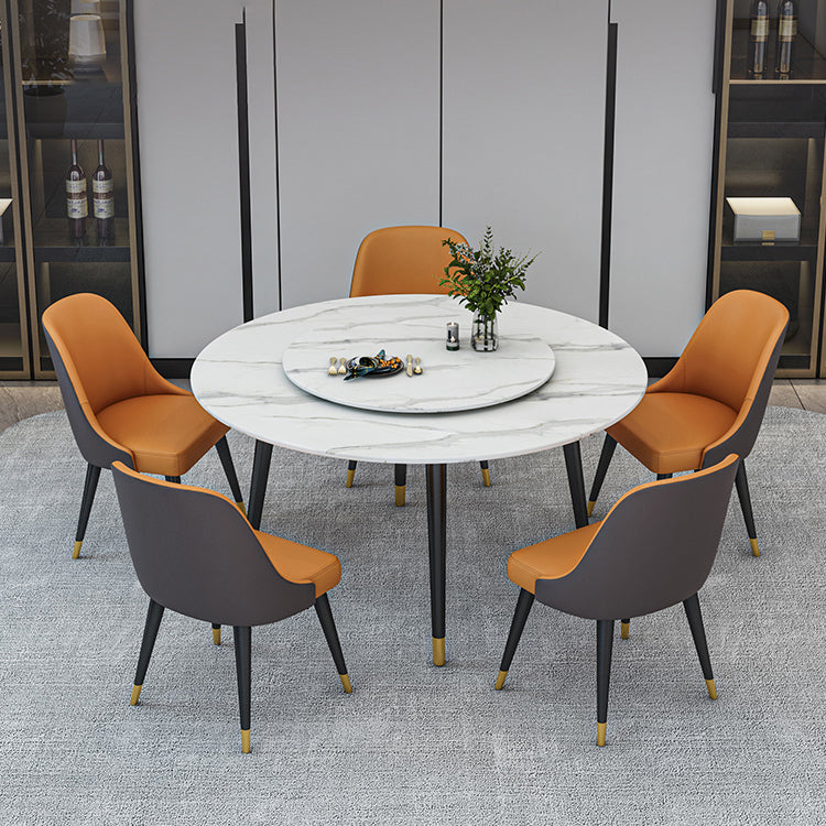 Glam Iron Dinette Set 1/4/5/6/7 Pieces Round White Sintered Stone Top Dining Table Set Clearhalo 'Dining Room Sets' 'Dining Tables & Seating' 'dining_room_set' 'furn' 'furn_dining_room_set' 'Furniture' 'Kitchen & Dining Furniture' 5371590