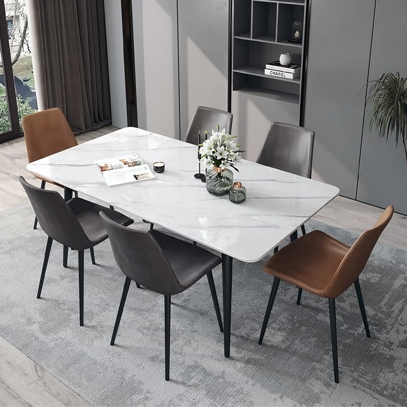 Designer Style White Dining Table Set 1/4/5/7 Pieces Stone and Metal Dinette Set 7 Pieces: Table, 6 Chairs Clearhalo 'Dining Room Sets' 'Dining Tables & Seating' 'dining_room_set' 'furn' 'furn_dining_room_set' 'Furniture' 'Kitchen & Dining Furniture' 5371600