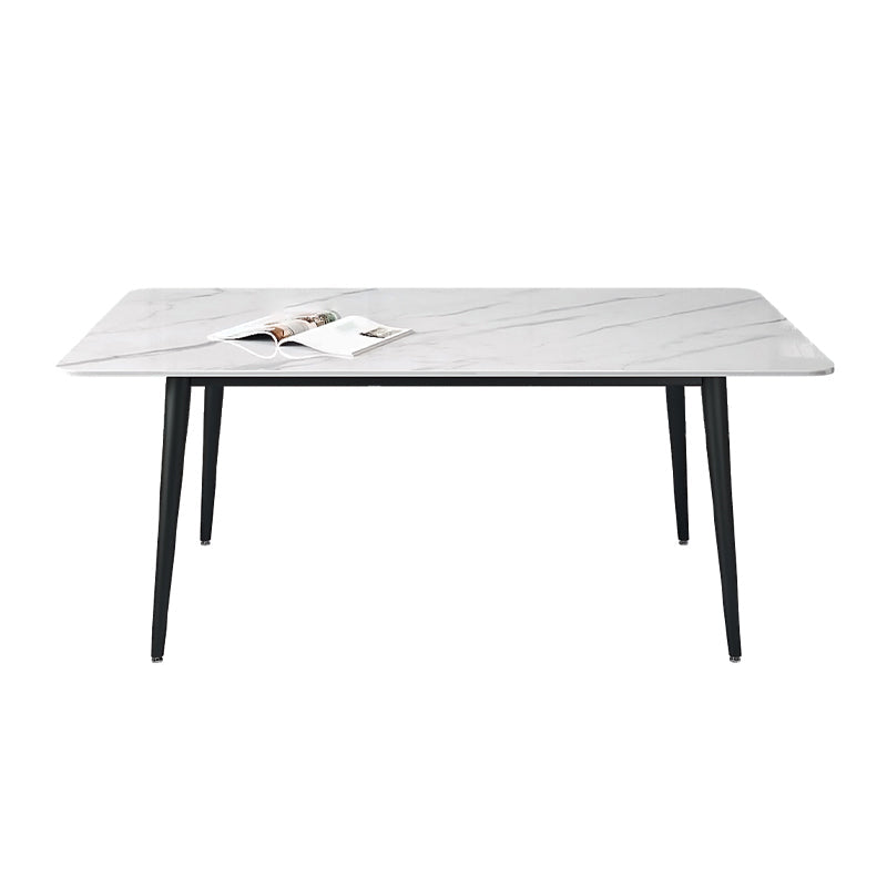 Designer Style White Dining Table Set 1/4/5/7 Pieces Stone and Metal Dinette Set White 71"L x 35"W Clearhalo 'Dining Room Sets' 'Dining Tables & Seating' 'dining_room_set' 'furn' 'furn_dining_room_set' 'Furniture' 'Kitchen & Dining Furniture' 5371601