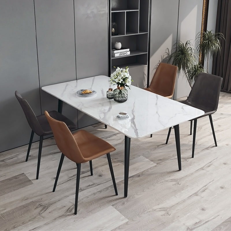 Designer Style White Dining Table Set 1/4/5/7 Pieces Stone and Metal Dinette Set 5 Pieces: Table, 4 Chairs Clearhalo 'Dining Room Sets' 'Dining Tables & Seating' 'dining_room_set' 'furn' 'furn_dining_room_set' 'Furniture' 'Kitchen & Dining Furniture' 5371604