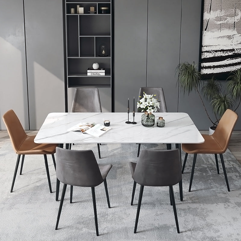 Designer Style White Dining Table Set 1/4/5/7 Pieces Stone and Metal Dinette Set Clearhalo 'Dining Room Sets' 'Dining Tables & Seating' 'dining_room_set' 'furn' 'furn_dining_room_set' 'Furniture' 'Kitchen & Dining Furniture' 5371605