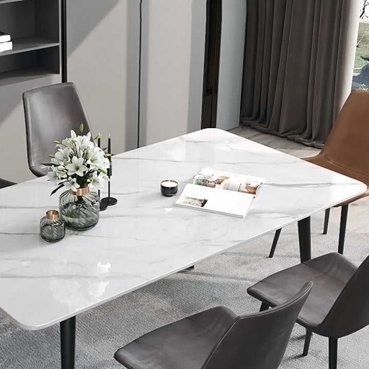 Designer Style White Dining Table Set 1/4/5/7 Pieces Stone and Metal Dinette Set Clearhalo 'Dining Room Sets' 'Dining Tables & Seating' 'dining_room_set' 'furn' 'furn_dining_room_set' 'Furniture' 'Kitchen & Dining Furniture' 5371607