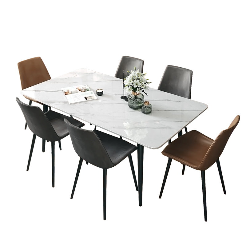 Designer Style White Dining Table Set 1/4/5/7 Pieces Stone and Metal Dinette Set Clearhalo 'Dining Room Sets' 'Dining Tables & Seating' 'dining_room_set' 'furn' 'furn_dining_room_set' 'Furniture' 'Kitchen & Dining Furniture' 5371610