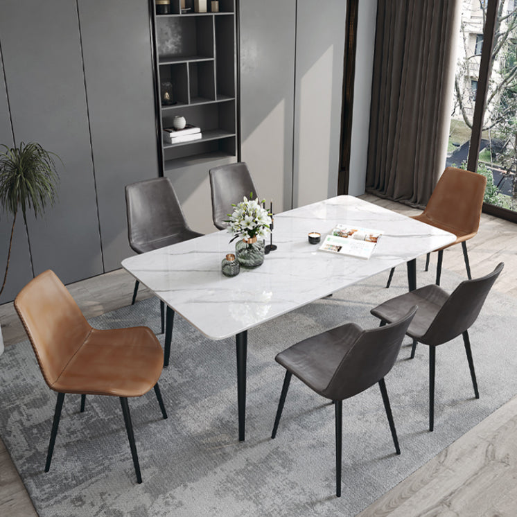 Designer Style White Dining Table Set 1/4/5/7 Pieces Stone and Metal Dinette Set Clearhalo 'Dining Room Sets' 'Dining Tables & Seating' 'dining_room_set' 'furn' 'furn_dining_room_set' 'Furniture' 'Kitchen & Dining Furniture' 5371611