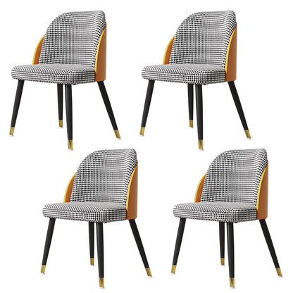 Designer Rectangle Dining Table Set 1/4/5/6/7 Pieces Gold Stone Top Dinette Set 4 Orange Chairs Clearhalo 'Dining Room Sets' 'Dining Tables & Seating' 'dining_room_set' 'furn' 'furn_dining_room_set' 'Furniture' 'Kitchen & Dining Furniture' 5371620