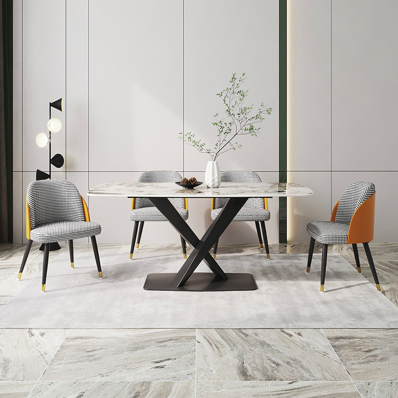Designer Rectangle Dining Table Set 1/4/5/6/7 Pieces Gold Stone Top Dinette Set 5 Pieces: Table, 4 Chairs Clearhalo 'Dining Room Sets' 'Dining Tables & Seating' 'dining_room_set' 'furn' 'furn_dining_room_set' 'Furniture' 'Kitchen & Dining Furniture' 5371623