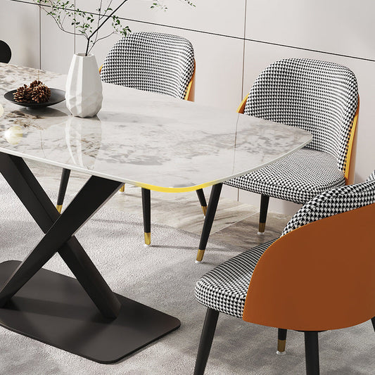 Designer Rectangle Dining Table Set 1/4/5/6/7 Pieces Gold Stone Top Dinette Set Clearhalo 'Dining Room Sets' 'Dining Tables & Seating' 'dining_room_set' 'furn' 'furn_dining_room_set' 'Furniture' 'Kitchen & Dining Furniture' 5371627