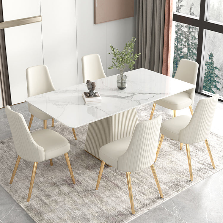 Nordic 1/5/6/7 Pieces Dining Set Rectangle Stone Dining Table for Dining Room 7 Pieces: Table, 6 Beige Chairs Clearhalo 'Dining Room Sets' 'Dining Tables & Seating' 'dining_room_set' 'furn' 'furn_dining_room_set' 'Furniture' 'Kitchen & Dining Furniture' 5371650
