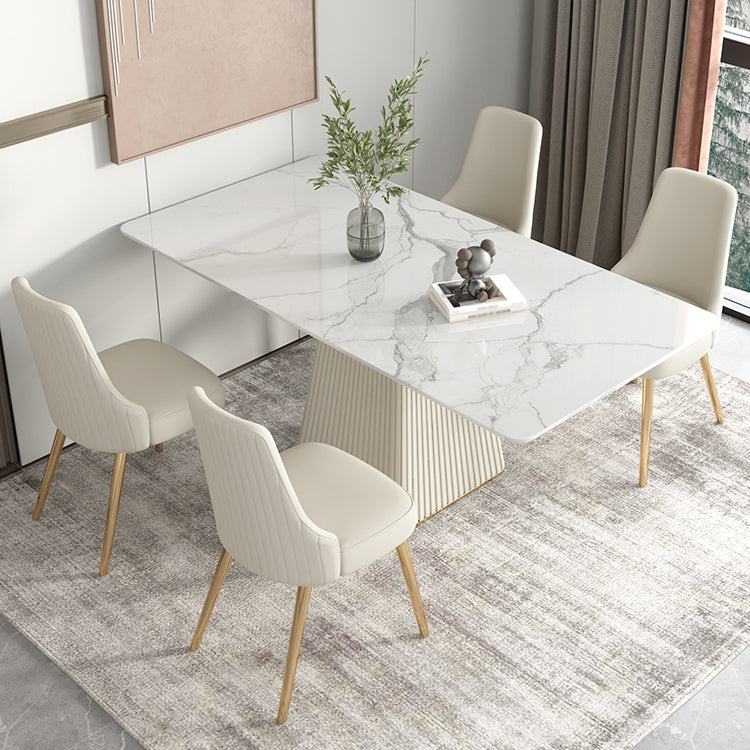 Nordic 1/5/6/7 Pieces Dining Set Rectangle Stone Dining Table for Dining Room 5 Pieces: Table, 4 Beige Chairs Clearhalo 'Dining Room Sets' 'Dining Tables & Seating' 'dining_room_set' 'furn' 'furn_dining_room_set' 'Furniture' 'Kitchen & Dining Furniture' 5371655