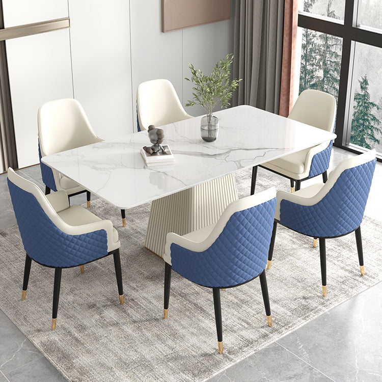 Nordic 1/5/6/7 Pieces Dining Set Rectangle Stone Dining Table for Dining Room 7 Pieces: Table, 6 White Chairs Clearhalo 'Dining Room Sets' 'Dining Tables & Seating' 'dining_room_set' 'furn' 'furn_dining_room_set' 'Furniture' 'Kitchen & Dining Furniture' 5371656