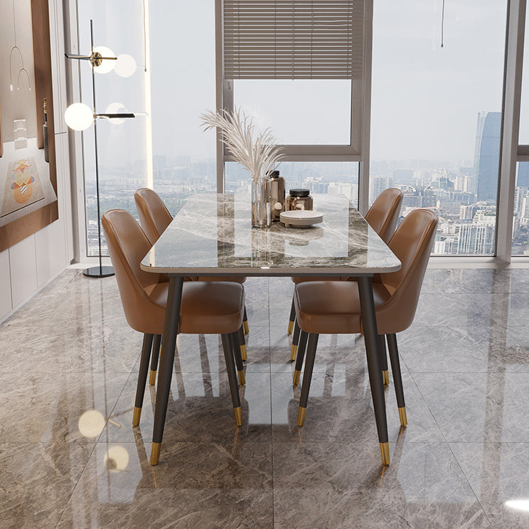 Rectangle Dining Table Set 1/2/5/7 Pieces Modern Indoor Dinette Set in Grey 5 Pieces: Table, 4 Brown Chairs Clearhalo 'Dining Room Sets' 'Dining Tables & Seating' 'dining_room_set' 'furn' 'furn_dining_room_set' 'Furniture' 'Kitchen & Dining Furniture' 5371688