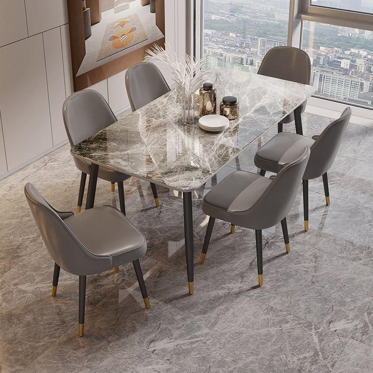 Rectangle Dining Table Set 1/2/5/7 Pieces Modern Indoor Dinette Set in Grey 7 Pieces: Table, 6 Grey Chairs Clearhalo 'Dining Room Sets' 'Dining Tables & Seating' 'dining_room_set' 'furn' 'furn_dining_room_set' 'Furniture' 'Kitchen & Dining Furniture' 5371692