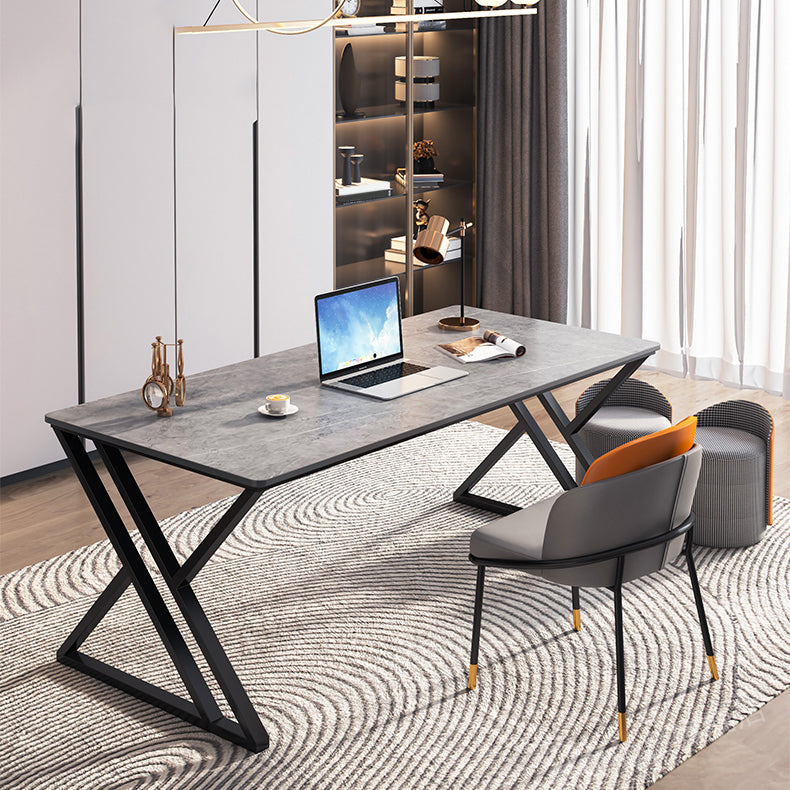 Modern Stone Top Dinette Set 1/2 Pieces Rectangle Dining Table Set in Grey 2 Pieces: Table, 1 Chair Clearhalo 'Dining Room Sets' 'Dining Tables & Seating' 'dining_room_set' 'furn' 'furn_dining_room_set' 'Furniture' 'Kitchen & Dining Furniture' 5371746