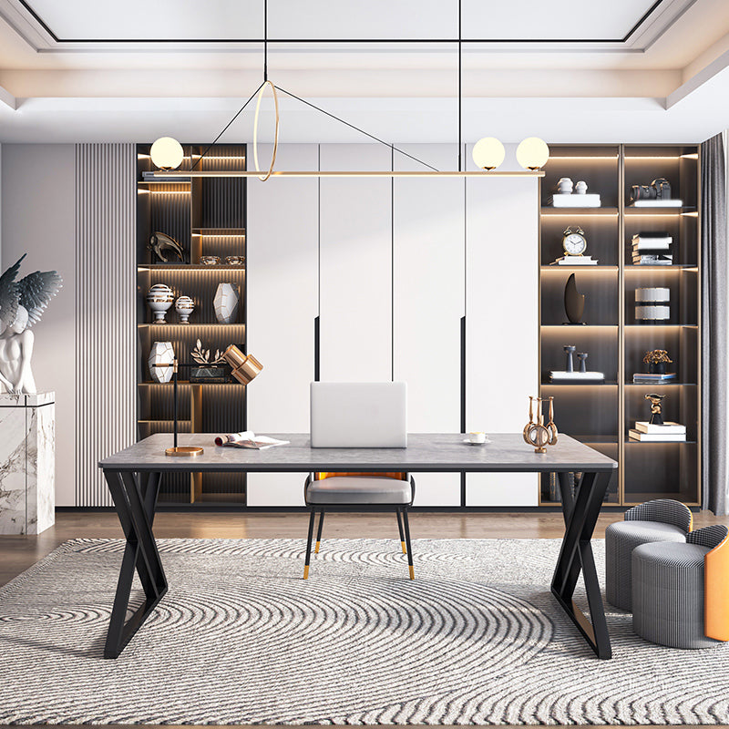 Modern Stone Top Dinette Set 1/2 Pieces Rectangle Dining Table Set in Grey Clearhalo 'Dining Room Sets' 'Dining Tables & Seating' 'dining_room_set' 'furn' 'furn_dining_room_set' 'Furniture' 'Kitchen & Dining Furniture' 5371749