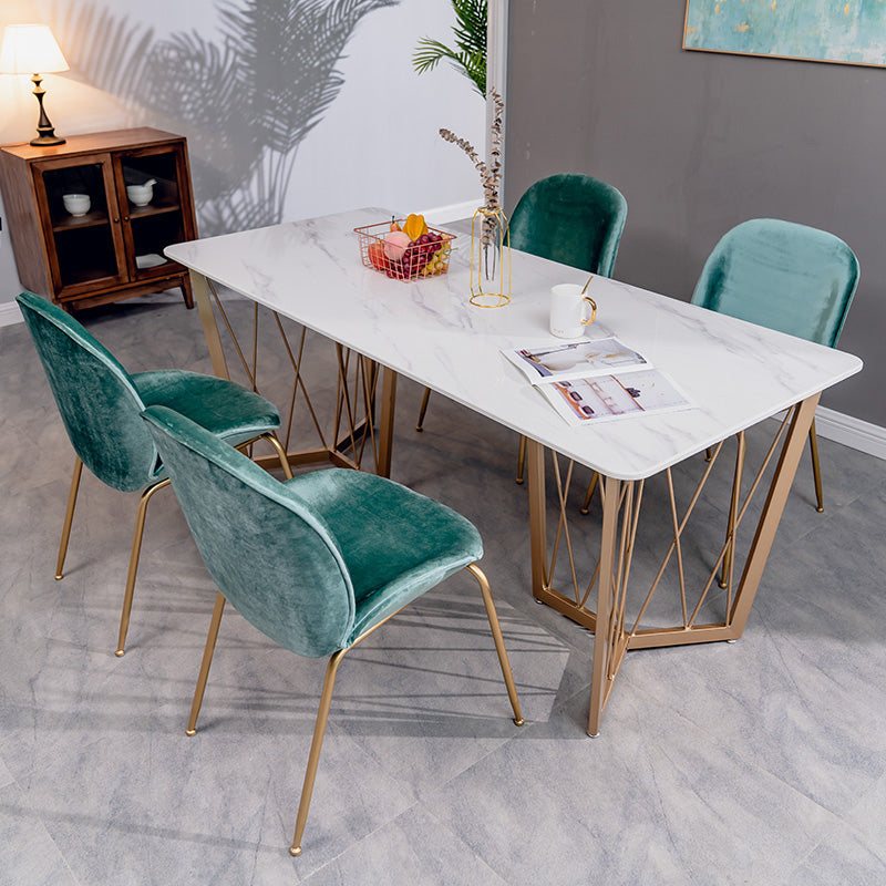 Contemporary Rectangle Dinette Set 1/2/4/5/7 Pieces White Marble Dining Table Set 5 Pieces: Table, 4 Chairs Clearhalo 'Dining Room Sets' 'Dining Tables & Seating' 'dining_room_set' 'furn' 'furn_dining_room_set' 'Furniture' 'Kitchen & Dining Furniture' 5371786
