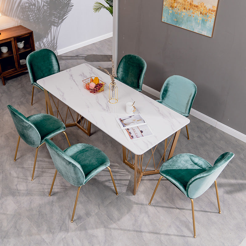 Contemporary Rectangle Dinette Set 1/2/4/5/7 Pieces White Marble Dining Table Set 7 Pieces: Table, 6 Chairs Clearhalo 'Dining Room Sets' 'Dining Tables & Seating' 'dining_room_set' 'furn' 'furn_dining_room_set' 'Furniture' 'Kitchen & Dining Furniture' 5371791
