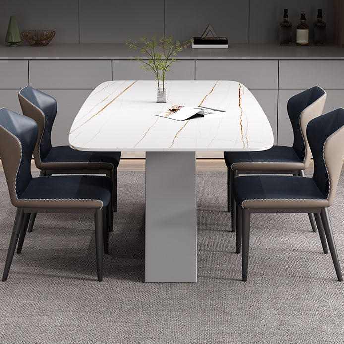 Industrial Sintered Stone Table for Restaurant Rectangle White Table with Double Pedestal 70.9"L x 35.4"W x 29.5"H Without Chairs Clearhalo 'Dining Tables & Seating' 'Dining Tables' 'dining_table' 'furn' 'furn_dining_table' 'Furniture' 'Kitchen & Dining Furniture' 5371871