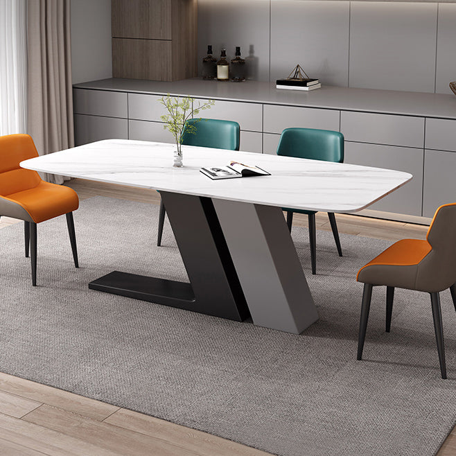 Industrial Sintered Stone Table for Restaurant Rectangle White Table with Double Pedestal 63"L x 31.5"W x 29.5"H Without Chairs Clearhalo 'Dining Tables & Seating' 'Dining Tables' 'dining_table' 'furn' 'furn_dining_table' 'Furniture' 'Kitchen & Dining Furniture' 5371873