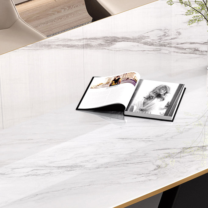 Industrial Sintered Stone Table for Restaurant Rectangle White Table with Double Pedestal Clearhalo 'Dining Tables & Seating' 'Dining Tables' 'dining_table' 'furn' 'furn_dining_table' 'Furniture' 'Kitchen & Dining Furniture' 5371875