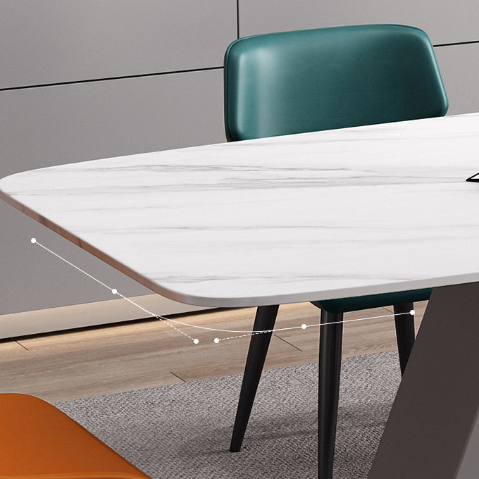 Industrial Sintered Stone Table for Restaurant Rectangle White Table with Double Pedestal Clearhalo 'Dining Tables & Seating' 'Dining Tables' 'dining_table' 'furn' 'furn_dining_table' 'Furniture' 'Kitchen & Dining Furniture' 5371876