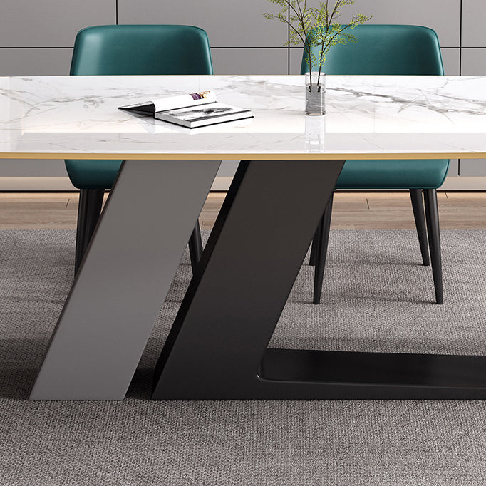 Industrial Sintered Stone Table for Restaurant Rectangle White Table with Double Pedestal Clearhalo 'Dining Tables & Seating' 'Dining Tables' 'dining_table' 'furn' 'furn_dining_table' 'Furniture' 'Kitchen & Dining Furniture' 5371878