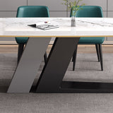 Industrial Sintered Stone Table for Restaurant Rectangle White Table with Double Pedestal Clearhalo 'Dining Tables & Seating' 'Dining Tables' 'dining_table' 'furn' 'furn_dining_table' 'Furniture' 'Kitchen & Dining Furniture' 5371878