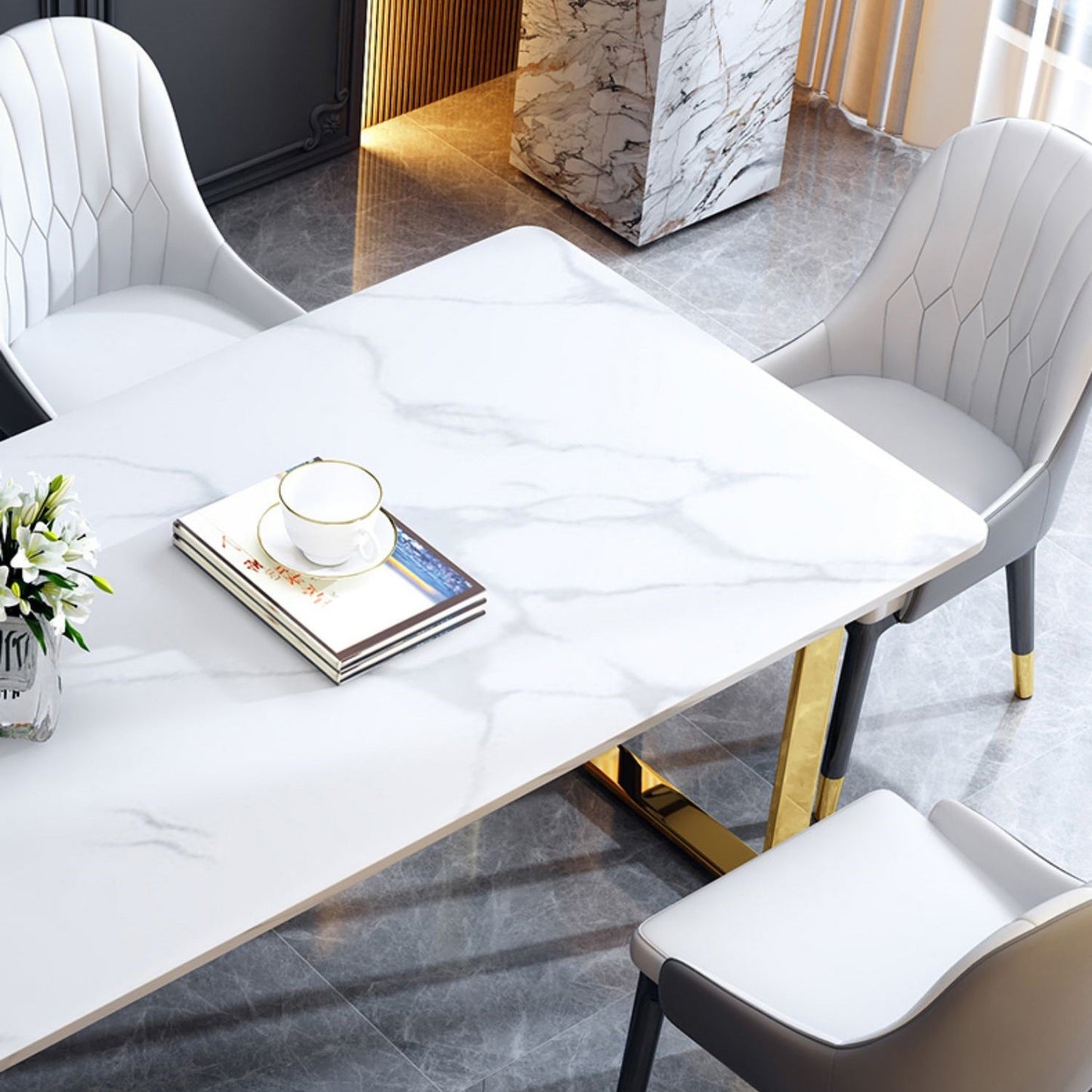 Mueble tradicional de la base de trineo de lujo Mesa de comedor de mármol para el comedor