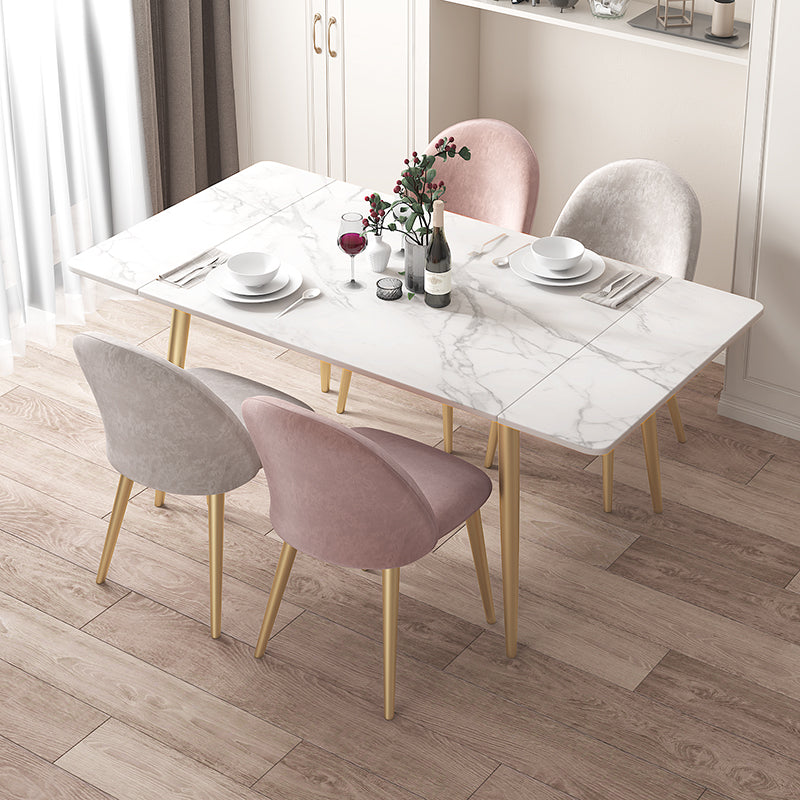 Rectangle Golden Base Dining Table Glam Stone 4 Legs Dining Table Matte White 51.2"L x 31.5"W x 29.5"H Without Chairs Clearhalo 'Dining Tables & Seating' 'Dining Tables' 'dining_table' 'furn' 'furn_dining_table' 'Furniture' 'Kitchen & Dining Furniture' 5371899
