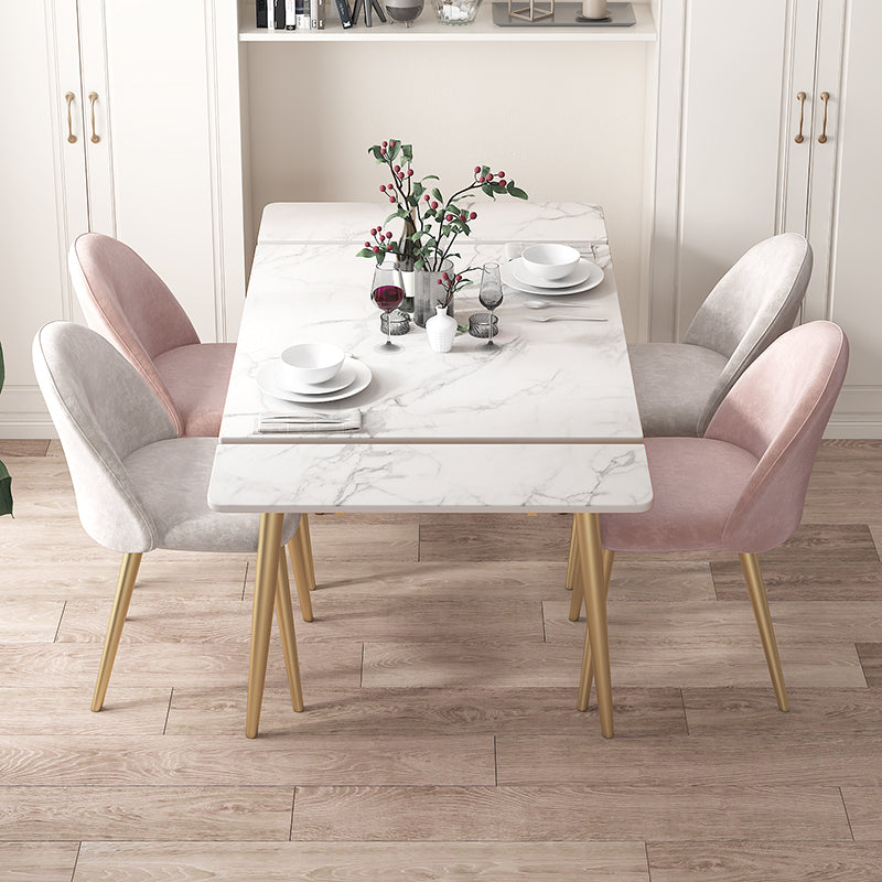 Rectangle Golden Base Dining Table Glam Stone 4 Legs Dining Table Clearhalo 'Dining Tables & Seating' 'Dining Tables' 'dining_table' 'furn' 'furn_dining_table' 'Furniture' 'Kitchen & Dining Furniture' 5371901