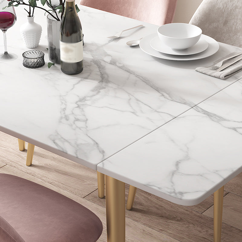 Rectangle Golden Base Dining Table Glam Stone 4 Legs Dining Table Clearhalo 'Dining Tables & Seating' 'Dining Tables' 'dining_table' 'furn' 'furn_dining_table' 'Furniture' 'Kitchen & Dining Furniture' 5371905