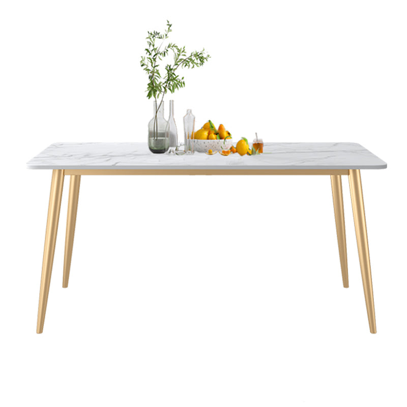 Rectangle Golden Base Dining Table Glam Stone 4 Legs Dining Table Matte White Without Chairs Clearhalo 'Dining Tables & Seating' 'Dining Tables' 'dining_table' 'furn' 'furn_dining_table' 'Furniture' 'Kitchen & Dining Furniture' 5371909